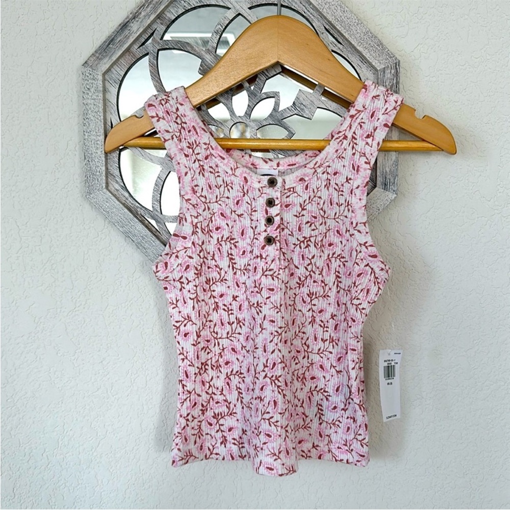 Old Navy • Dainty Floral Pink Ribbed Knit Cottagecore Coquette Henley Top